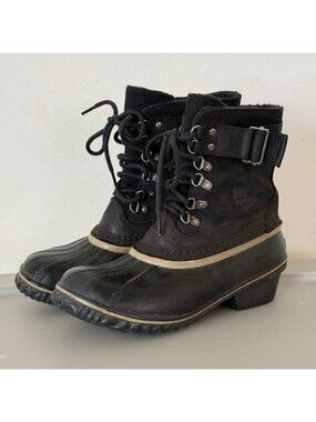 Women's Black Sorel Winter Fancy Lace II Waterproof Snow Boot Shoes - Size: 7.5